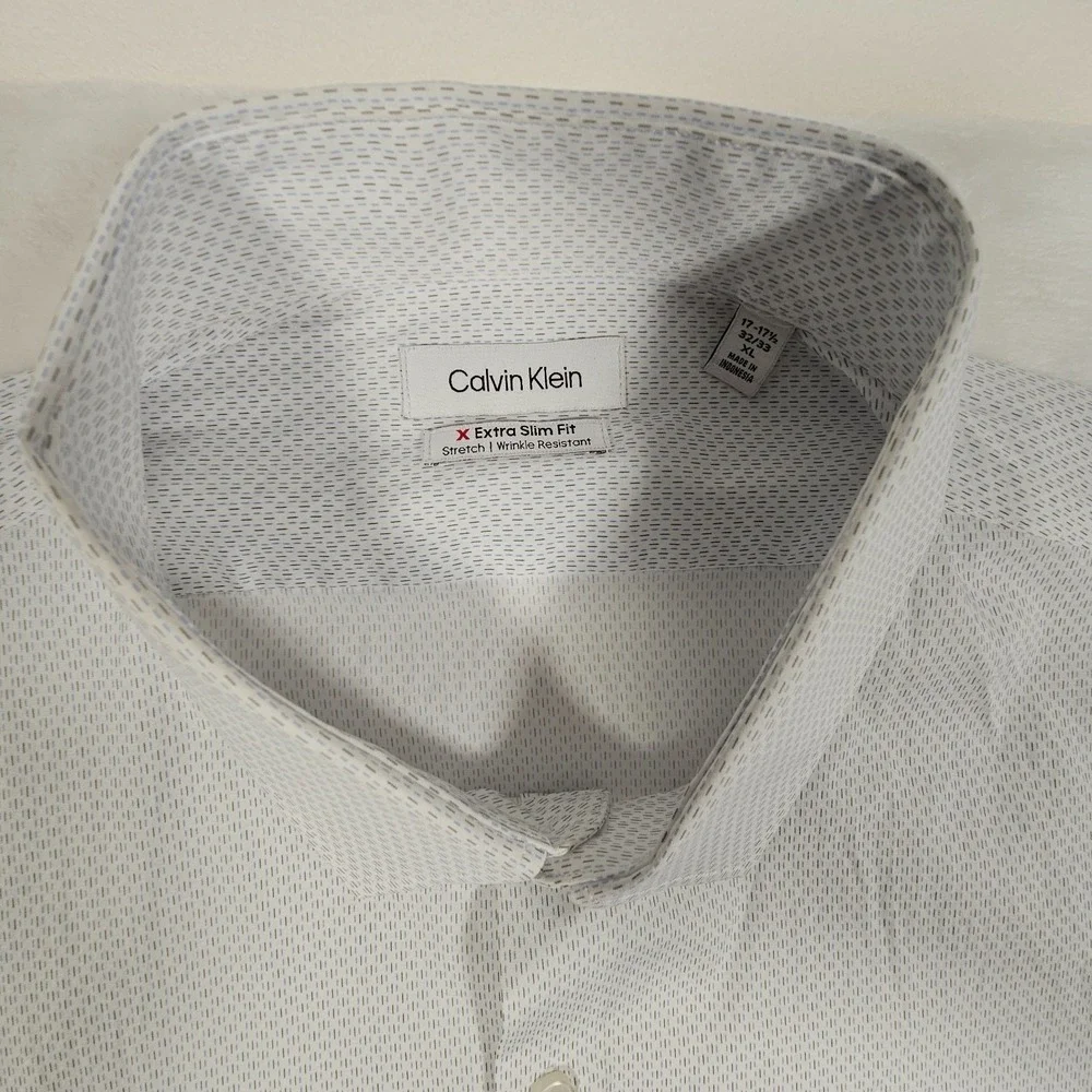 Calvin Klein Extra Slim Dress Shirt Grey‎ Multi Stretch 17-17.5 XL 32-33